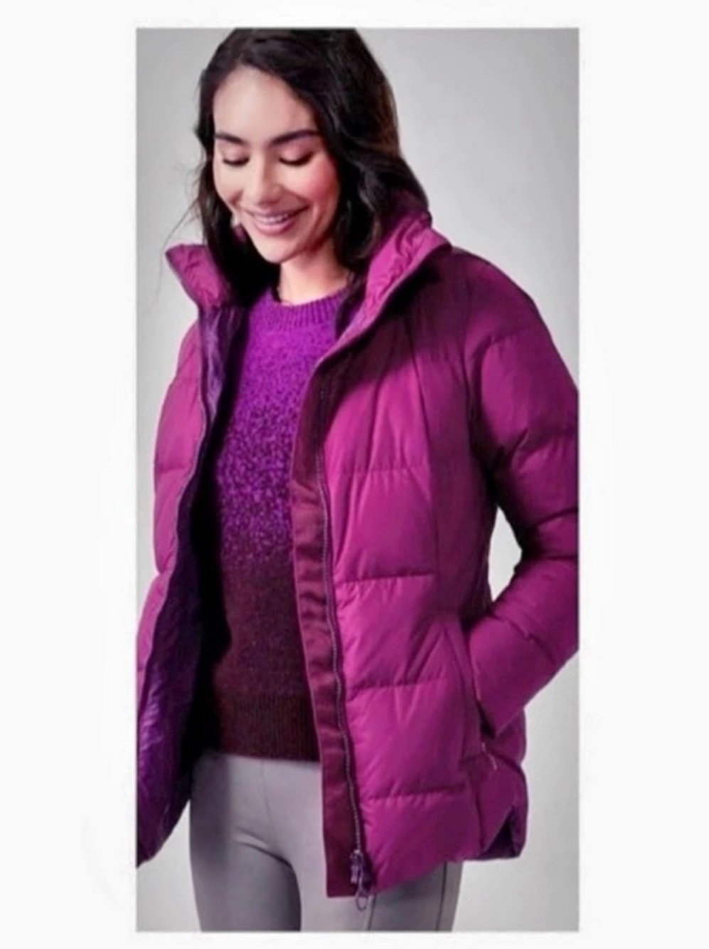 Athleta Downtown Down Jacket Women's Puffer Coat Pink 3X Magenta fuchsia